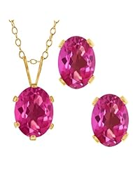 3.40 Ct Oval Pink Mystic Topaz Gold Plated Silver Pendant Earrings Set