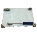 Alef Judaica SB505 Rippled Glass and Pewter Corner, Challah Tray with Knife