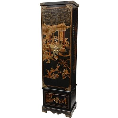 Oriental Furniture High End Oriental Cabinetry, 67-Inch Ming Black Lacquer Jewelry Armoire Chest