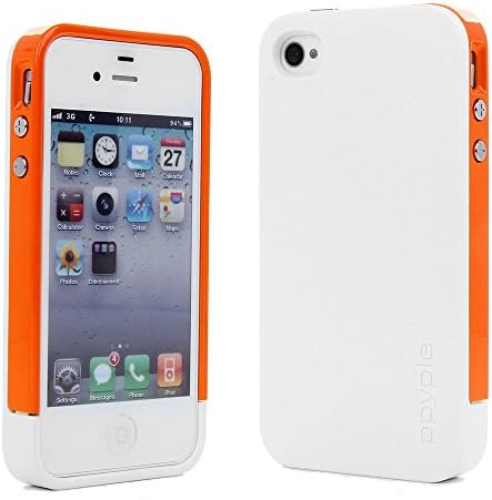 PPYPLE Active Hybrid High Impact Defender Shock Resistance Case Back Cover for Apple iPhone 4S 4 with Screen Protector (Orange/White)