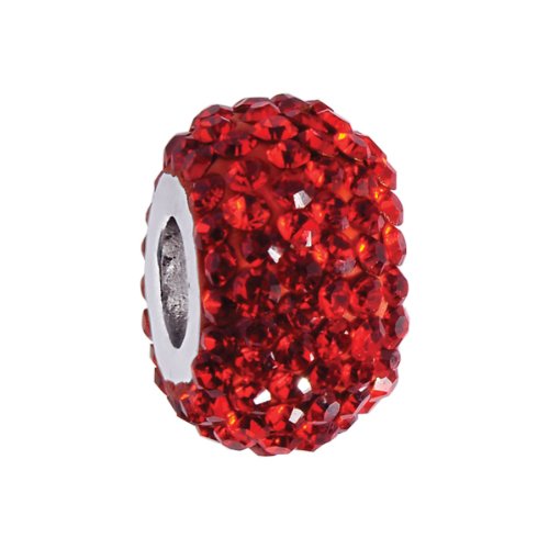 925 Sterling Silver Ruby Color Round CZ Crystal July Birthstone Bead For Chamilia, Troll, Pandora, Biagi, Personality and More Charm Bracelets
