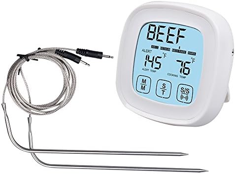 2 Probes Touchscreen Oven Meat Thermometer &amp; Timer, Accurate Digital Best Grill Cooking Thermometers with Countdown Kitchen Timer 2 Stainless Steel Probe, for Grilling BBQ Food Turkey Smoker