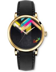 SPRAWL Aanalog Fashion Series Gold Ladies Watches of Genuine Black Leather Strap,Unique Wrist Watch for Women Girls Designed with Bars colored dark gray background