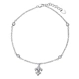 925 Silver Fleur De Lis Charm Cubic Zirconia CZ Anklet Ankle Bracelet
