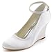 ElegantPark A610 Women's Closed Toe Wedge High Heel Ankle Strap Buckle Satin Wedding Bridal Shoes