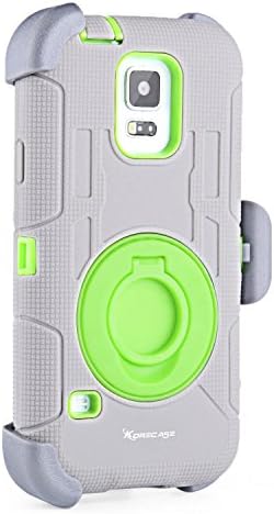 WISECASE Military Drop-Proof Protective Case and Holster for Samsung Galaxy S5 - Extremly Protective Dual layer Case with 360 Degrees Swivel Ring Kickstand and Rugged Face-in and out Holster (Grey Green)
