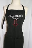 Black Embroidered Apron Pull Santa's Finger