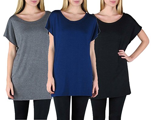Free to Live Women's 3 Pack Long Kimono Sleeve Loose-fit Oversized Tunics