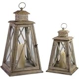 Set of 2 Coastal Pinewood Hanging Lanterns