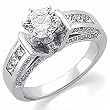 14K White Gold Princess Cut Diamond Engagement Ring (Center stone is not included)