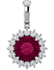 14K White Gold 8.00mm Round Cut Rhodolite Garnet and Diamond Pendant -- LIFETIME WARRANTY