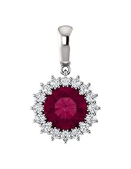 Platinum 8.00mm Round Cut Rhodolite Garnet and Diamond Pendant -- LIFETIME WARRANTY