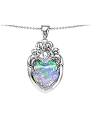 Original Star K (tm) Large Loving Mother Twins Family Pendant With 12mm Heart Shape Created Opal in 925 Sterling Silver