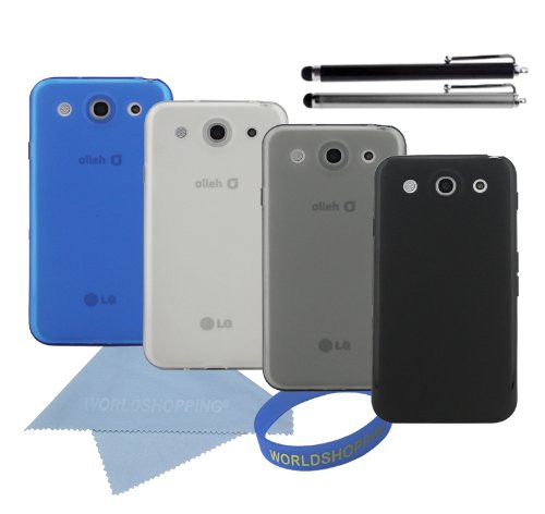 Iwotou LG Optimus G Pro Case Bundle/ 4 Flexible Matte Rubber Skin Soft TPU Gel Case Covers + 2 Stylus+ 1 Cleaning Cloth+ 1 Wristband (Black Blue Clear Gray)