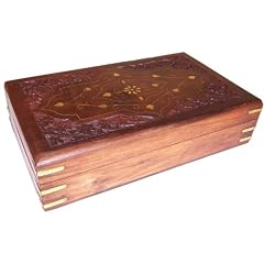 Schmuckkasten Kashmir 25x15x6cm Schnitzereien Messingintarsien und Kantenverst�rkung Holzbox Schmuckschatulle