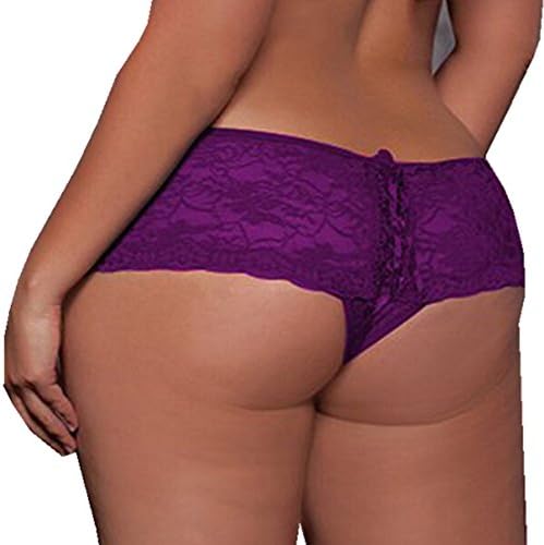 Women's Open Crotch Lace Bandage Briefs Knickers Boxer Sexy Panties Purple L
