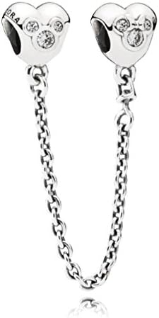 Qinger Safety Chain Disney Heart of Mickey with Clear Cubic Zirconia For Pandora Bracelet Beads 791704CZ