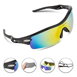 RIVBOS 805 POLARIZED Sports Sunglasses with 5 Set Interchangeable Lenses for Cycling