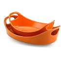 Rachael Ray Bubble & Brown Stoneware 1-Quart and 1-1/2-Quart Oval Baker Set, Orange