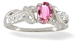 14K White Gold Oval Created Pink Sapphire and Diamond Ring