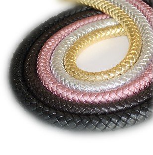 Handmade 6-Thong Full Braided Weather-proof Synthetic Leather Dog Leash - Metallic Pink (4 Foot)