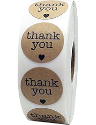 Office Product: 1" Inch Round Natural Kraft Thank You Stickers with Black Heart 1,000 Adhesive Labels - InStockLabels.com