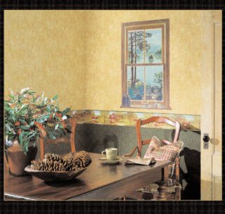 Trompe L' Oeil Cabin Lodge Window Wallpaper Wall Mural Fish Fishing Camp Mountain Home Decor Wall Art Living Room Den Study Office