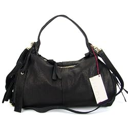 NICOLI Italian Designer Black Nubuck Leather Hobo Bag Handbag
