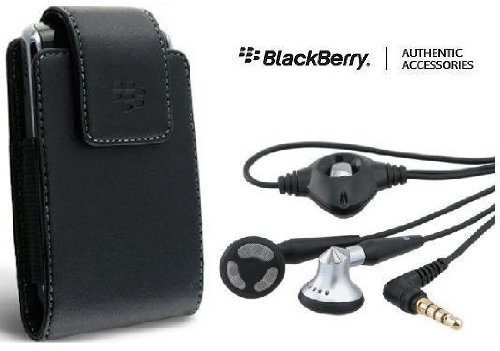 OEM (Original) Leather Case Carrying Pouch and Handsfree Headset Headphones for AT&T Blackberry Curve 8900 (Javelin)