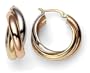 14k Yellow, White and Pink Gold Twisted Tube Hoop Earrings