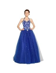 A-line  Halter Sleeveless Full Length Polyester/Satin/Tulle Lace-Up Beaded Ruched Sequined  Ball Gown Prom Dress/Quinceanera Dress/Party Dress 