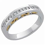 1/2 Ct.T.W. Round Brilliant Princess Cut Diamonds, 14Kt. Two Tone Gold. Designer Style Diamond Anniversary Band