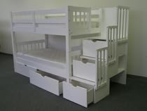 Hot Sale Bedz King Twin Over Twin Stairway Bunk Bed with 2 Under Bed Drawers, White