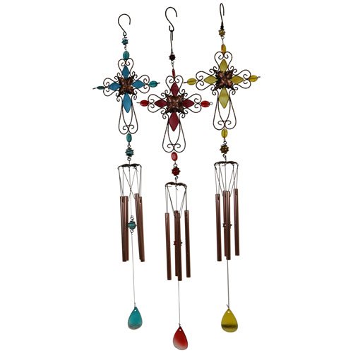 Metal Cross Religious Christian Wind Chime Windchime, 35inch (1pc