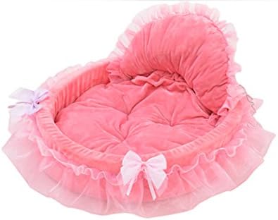 Zonepets Soft Double Layer Chiffons Bow Princess Pet Beds House Free Heart-shaped Pillows (S, Pink)