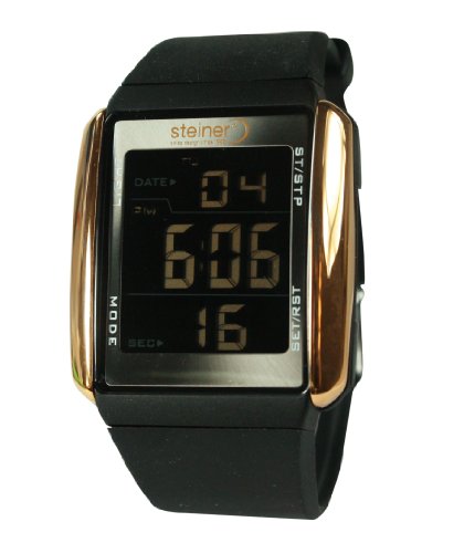 Steiner Men's ST3242N008P Sport Collection 11-Function EL Light Black and Gold Digital Watch