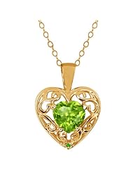 0.84 Ct Heart Shape Green Peridot Yellow Gold Plated Sterling Silver Pendant