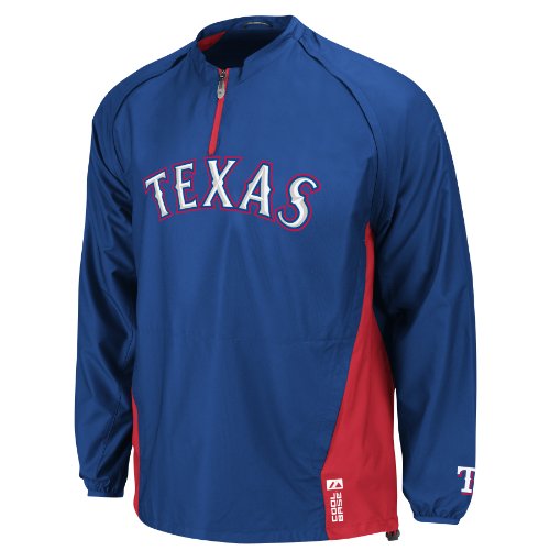 MLB Texas Rangers Adult Long Sleeve 1/4 Zip V-Neck Gamer Jacket (Pro Dk Ryl/Dk Scrlt, Small)