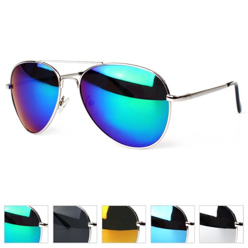 Distressed Sonnenbrille Pilotenbrille Topgun Pornobrille (silber-blau-gruen)