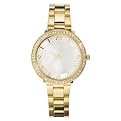 Merona Mother of Pearl Faced Bezel Set Crystal Wristwatch - Gold Tone