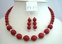 NS355 Handcrafted Coral Red Round Faceted Bead Custom Jewelry Necklace Set w/ Silver Spacing