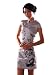 Artwedding Plum Blossom and Bamboo Embroidered Satin Chiffon Mini Cheongsam,Silver,L