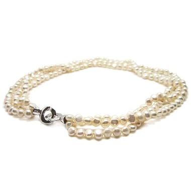 HinsonGayle Triple Strand White Cultured Pearl Torsade Necklace (Sterling Silver)