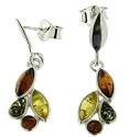 Helena Langevin - E2701M - Boucles d'oreille pendantes - Femme - Argent - Ambre Cognac/Citron/Vert
