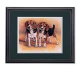 Two Baby Beagle Puppy Dogs Hunting Picture Double Matted (green over cream) Framed Art Print