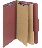 Smead Pressboard Classification File Folder with SafeSHIELD&reg; Fasteners, 2 Dividers, 2" Expansion, Legal Size, Red, 10 per Box (19075)