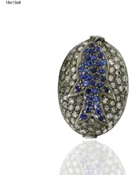 18*13*8mm .925 Sterling Silver Diamond Pave Blue Sapphire Bead Jewelry
