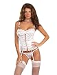 White Crushed Satin Lace Up Corset Matching Thong Thigh Hi Stocking Included 3 Piece Set