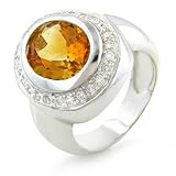 Sterling Silver Oval Citrine & Pave CZ Ring