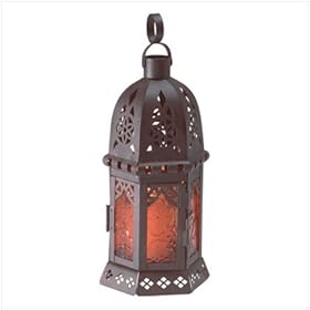  Moroccan Metal Amber Glass Candleholder Lantern Light [Kitchen]